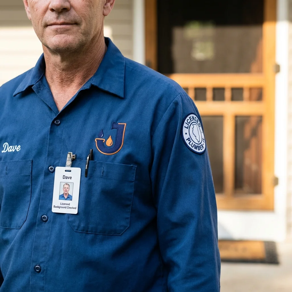 Licensed plumber showing ID badge in Saint Marys, PA