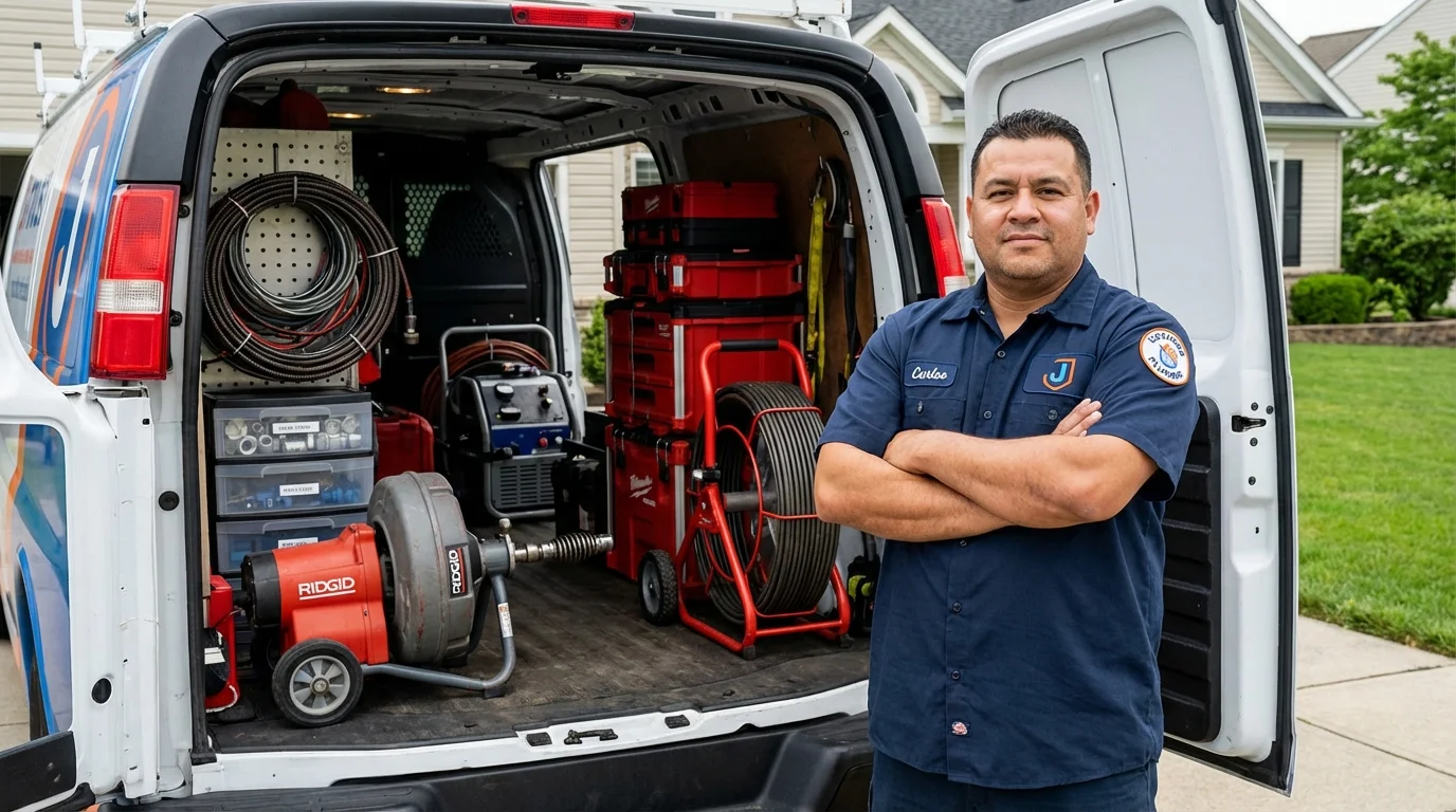 Professional drain cleaning equipment and Johns Plumbing LLC plumber in Saint Marys
