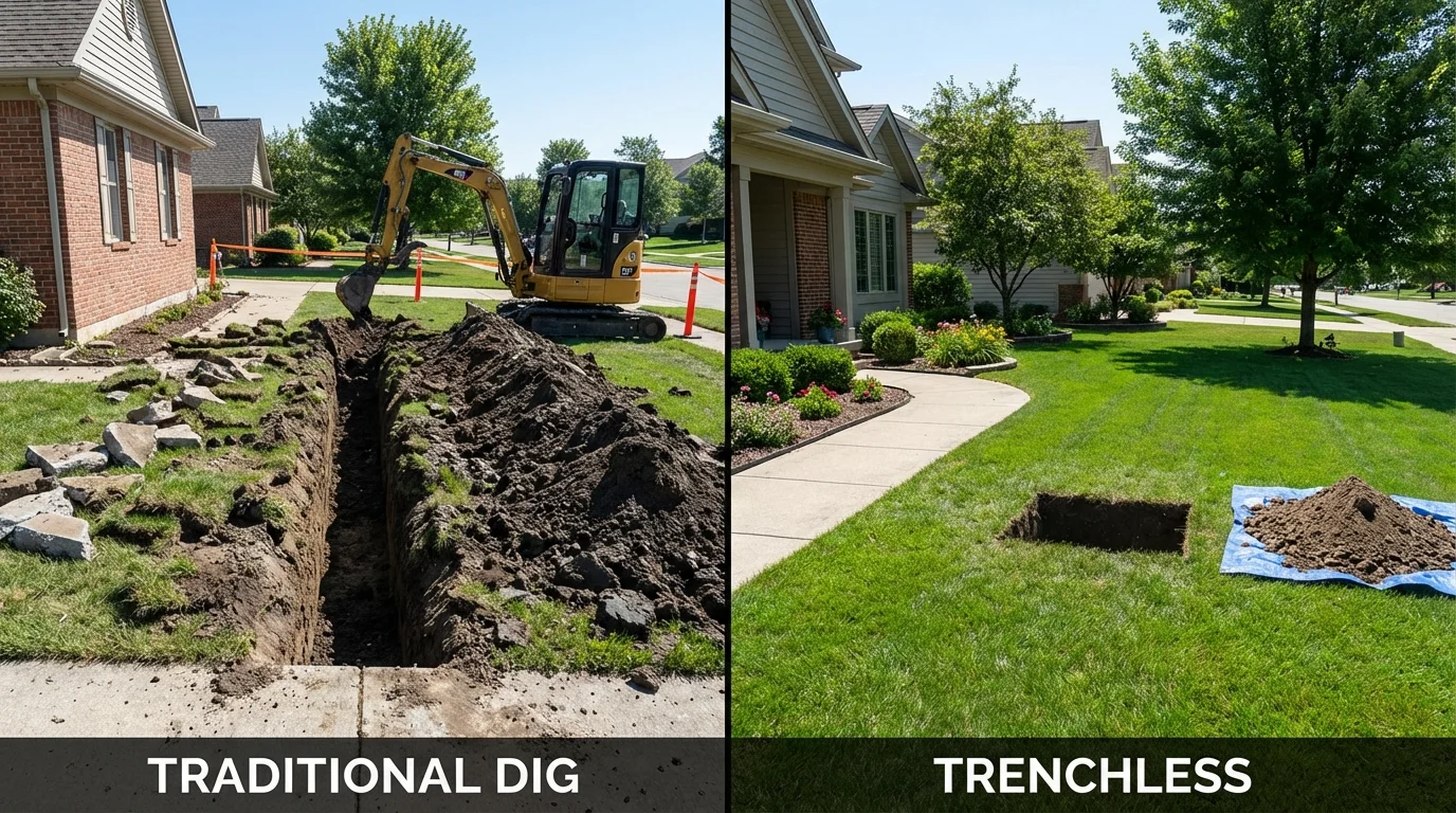 Trenchless sewer repair with minimal yard damage versus traditional excavation in Saint Marys, PA
